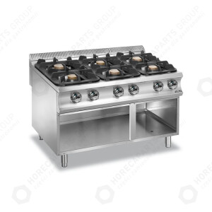 Horeca Parts - Gasherd MBM mit neuartigen Brennern Flex Burners mit Leistung 7 kW und 11 kW, mit offenem Untergestell - Code G6A98XXL