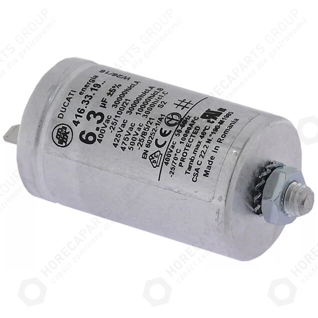 Horeca Parts - Betriebskondensator Kapazität 6.3µF 400V 50-60Hz Ø 35mm lang 59.5mm M8 Aluminium - Unox Öfen, Stalgast