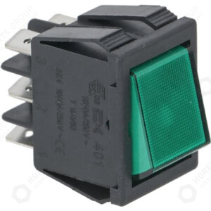Horeca Parts - Przełącznik kołyskowy wymiar montażowy 30x22mm 250V 16A 2CO podł. męskie 6,3mm prostokątny zielony - Urządzenia gastronomiczne
