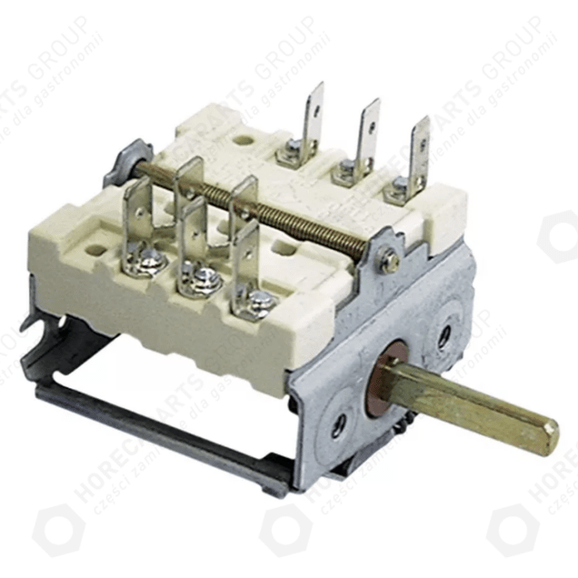 Horeca Parts - Vačkový spínač 3 polohy 0-1-2 16A 3NO 6x4,6mm montážní délka 26mm samec 6,3mm keramika