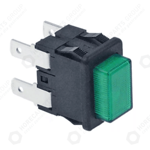Horeca Parts - Przycisk ciśnieniowy, wymiar montażowy 19x13mm 250V 16A 2NO podł. męskie 4,8mm prostokątny zielony