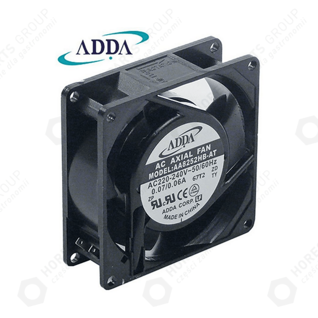 Horeca Parts - Axiální ventilátor 80mm dlouhý 80mm široký 25mm vysoký 230VAC 13W 14W Adda