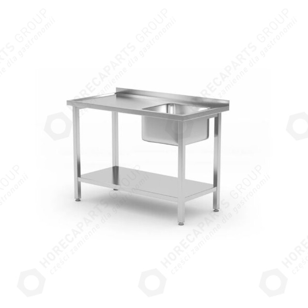 Horeca Parts - Masă cu chiuvetă cu 1 vas și raft - cu șurub, adâncime 600 mm, HENDI, Budget Line, chiuvetă dreapta, 1000x600x(H)850mm